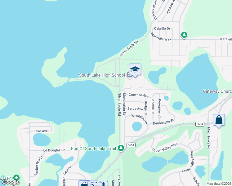 map of restaurants, bars, coffee shops, grocery stores, and more near 1741 Manchurian Street in Groveland