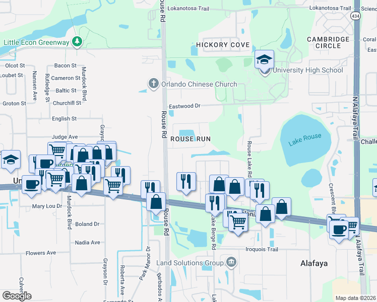 map of restaurants, bars, coffee shops, grocery stores, and more near 1917 Kamler Avenue in Orlando