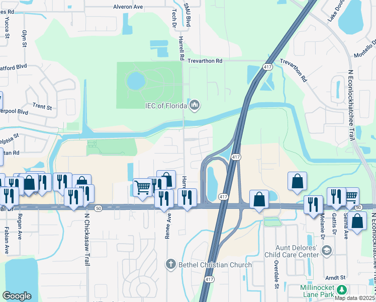 map of restaurants, bars, coffee shops, grocery stores, and more near 8700-8798 Dundee Way in Orlando