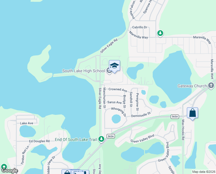 map of restaurants, bars, coffee shops, grocery stores, and more near 1727 Crowned Avenue in Groveland
