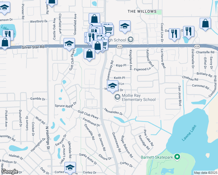 map of restaurants, bars, coffee shops, grocery stores, and more near 1331 North Pine Hills Road in Orlando
