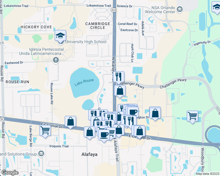 map of restaurants, bars, coffee shops, grocery stores, and more near 2000 North Alafaya Trail in Orlando