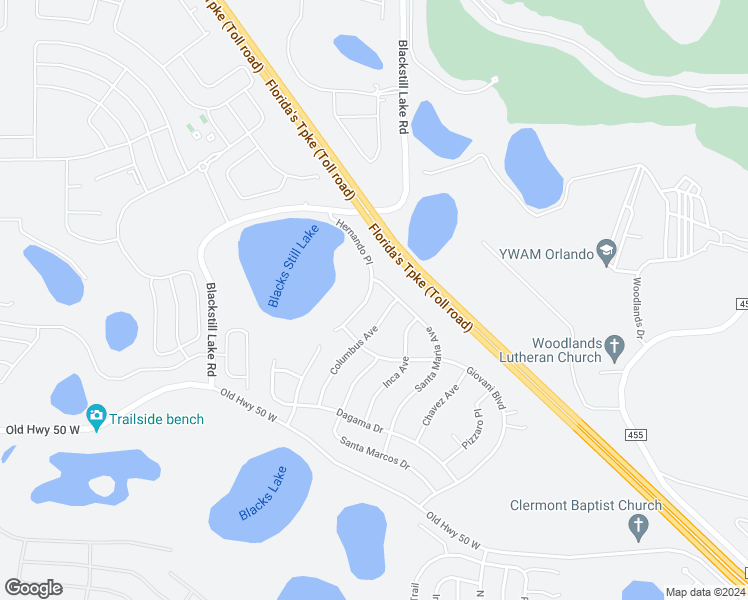 map of restaurants, bars, coffee shops, grocery stores, and more near 591 Hernando Place in Clermont