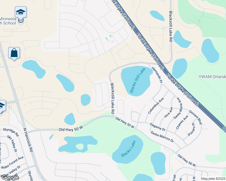 map of restaurants, bars, coffee shops, grocery stores, and more near Blackstill Lake Road in Clermont