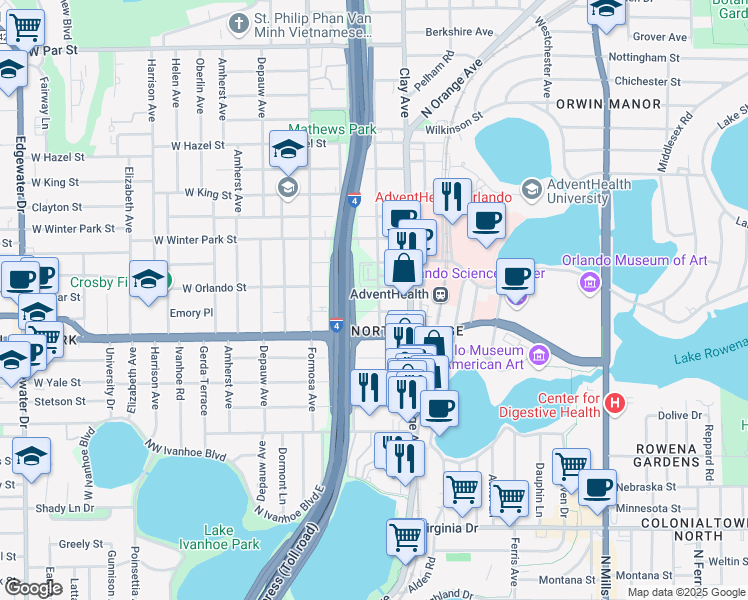 map of restaurants, bars, coffee shops, grocery stores, and more near 2322 Dade Avenue in Orlando