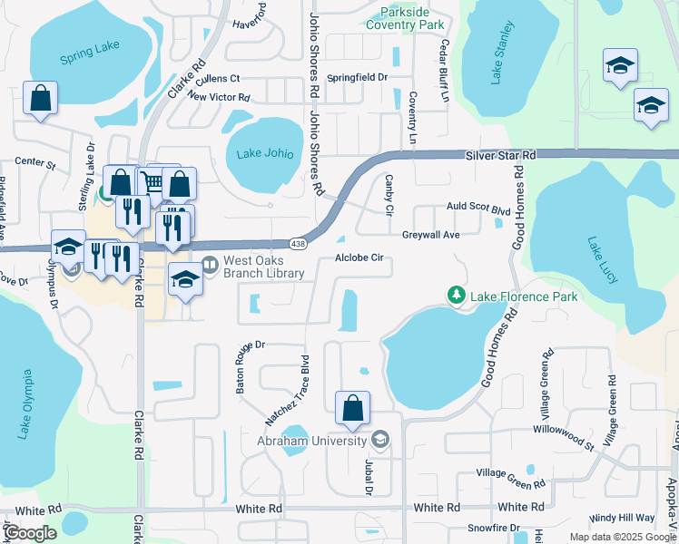 map of restaurants, bars, coffee shops, grocery stores, and more near 2605 Alclobe Circle in Ocoee