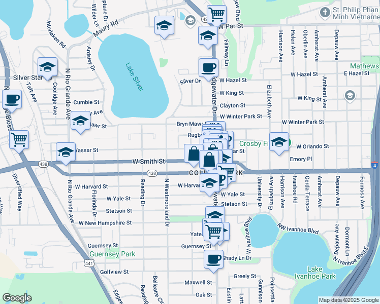 map of restaurants, bars, coffee shops, grocery stores, and more near 816 West Smith Street in Orlando