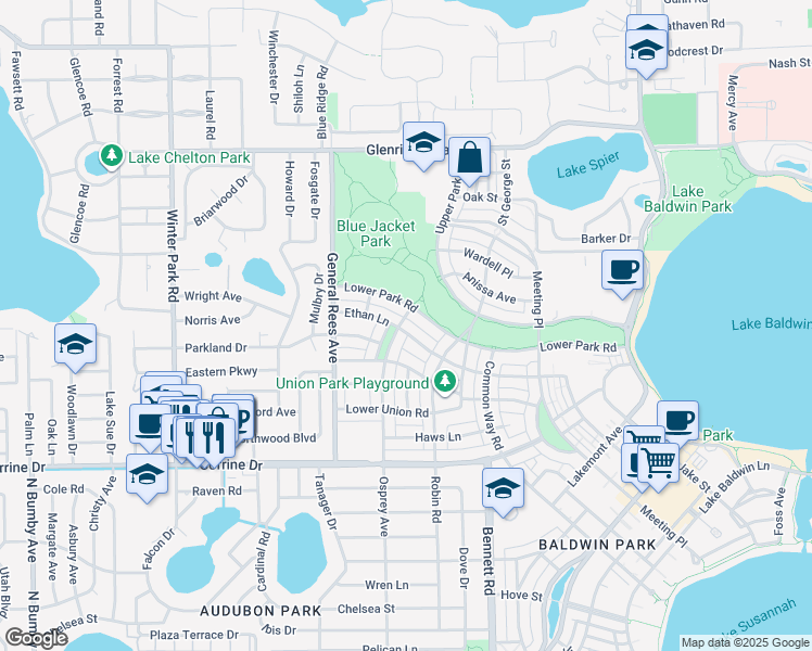 map of restaurants, bars, coffee shops, grocery stores, and more near 2245 Osprey Avenue in Orlando