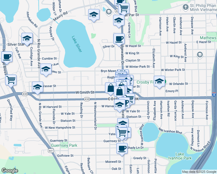 map of restaurants, bars, coffee shops, grocery stores, and more near 816 West Smith Street in Orlando