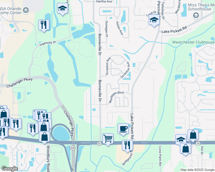 map of restaurants, bars, coffee shops, grocery stores, and more near 2009 Alcorn Court in Orlando