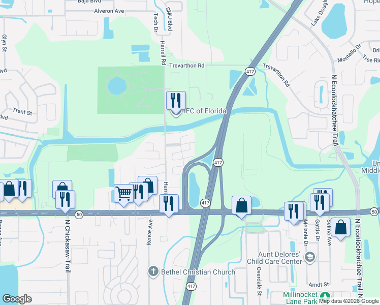 map of restaurants, bars, coffee shops, grocery stores, and more near 8898 Bexhill Boulevard in Orlando