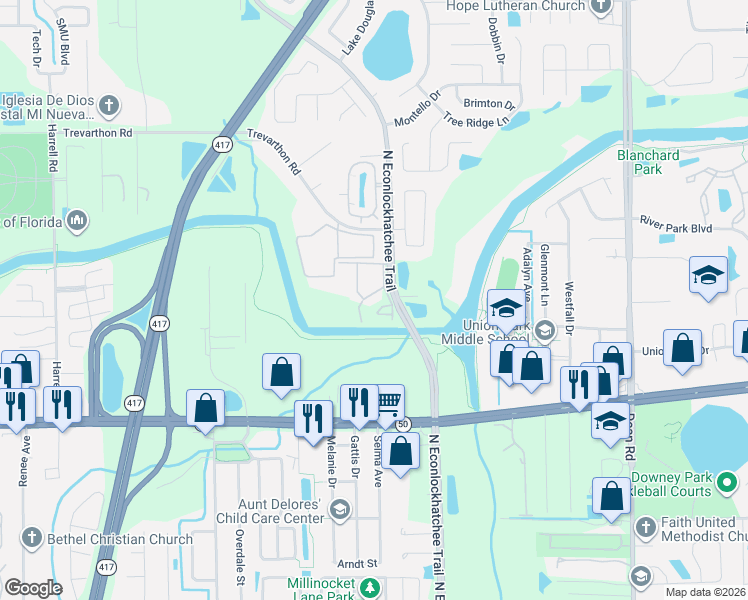 map of restaurants, bars, coffee shops, grocery stores, and more near 2217 Stonington Avenue in Orlando