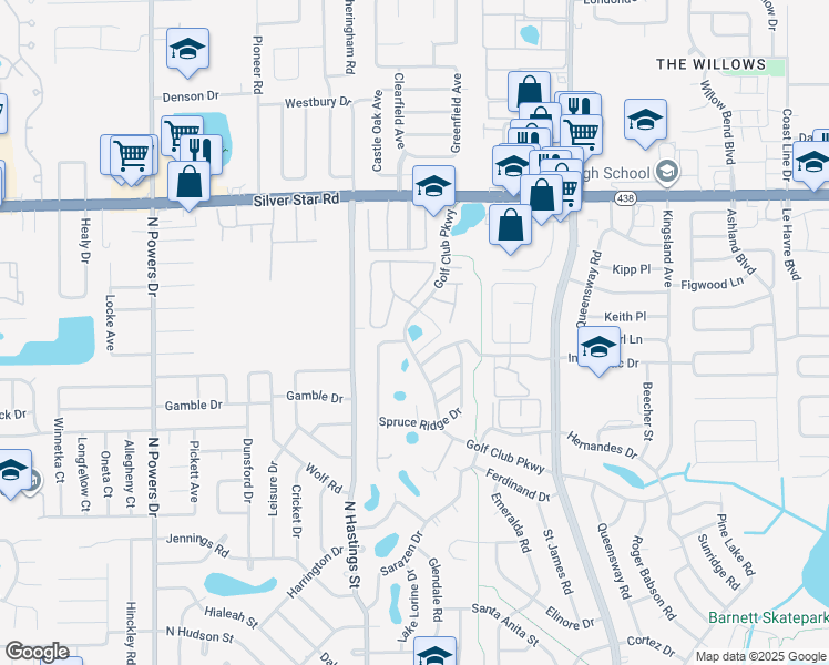 map of restaurants, bars, coffee shops, grocery stores, and more near 5803 Golf Club Parkway in Orlando