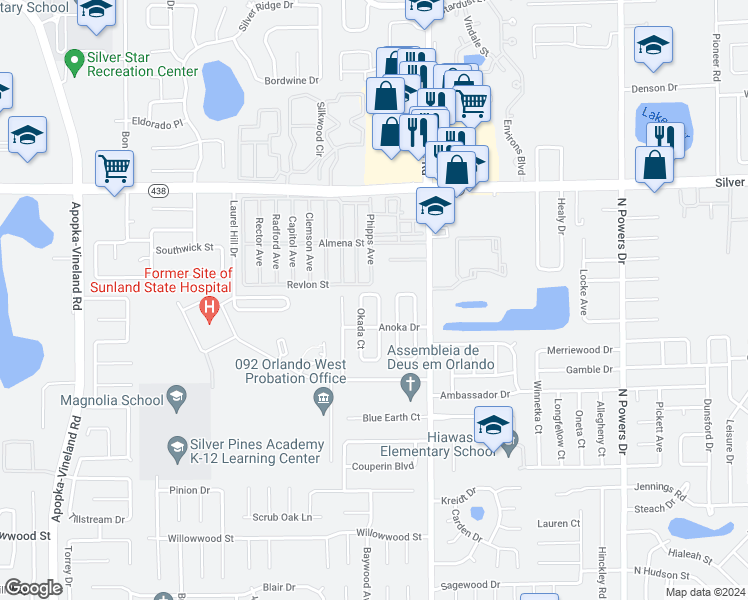 map of restaurants, bars, coffee shops, grocery stores, and more near 2288 Oshkosh Court in Orlando