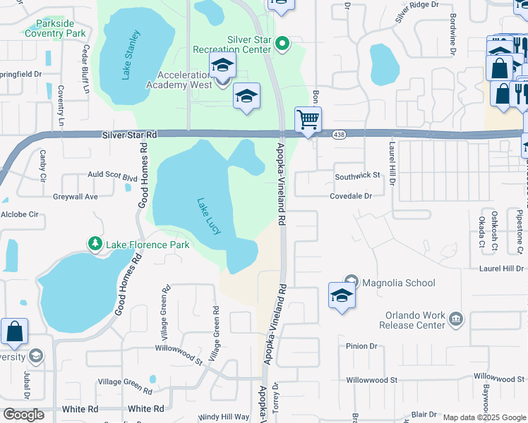 map of restaurants, bars, coffee shops, grocery stores, and more near 2264 Red Gate Road in Orlando
