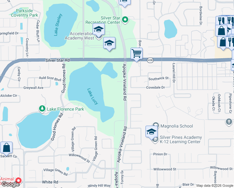 map of restaurants, bars, coffee shops, grocery stores, and more near 2264 Red Gate Road in Orlando
