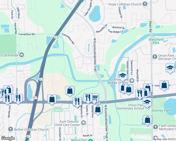 map of restaurants, bars, coffee shops, grocery stores, and more near 2217 Stonington Avenue in Orlando