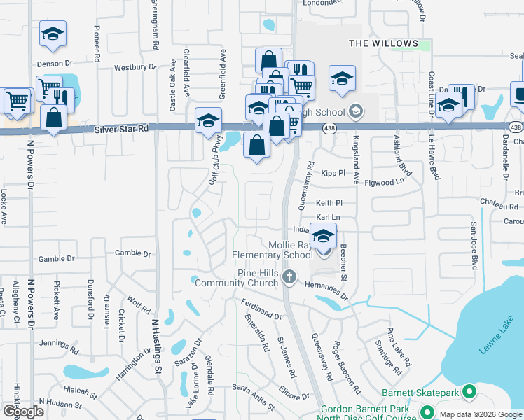 map of restaurants, bars, coffee shops, grocery stores, and more near 2245 Atrium Circle in Orlando