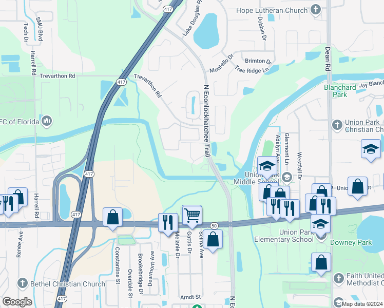 map of restaurants, bars, coffee shops, grocery stores, and more near 2217 Stonington Avenue in Orlando