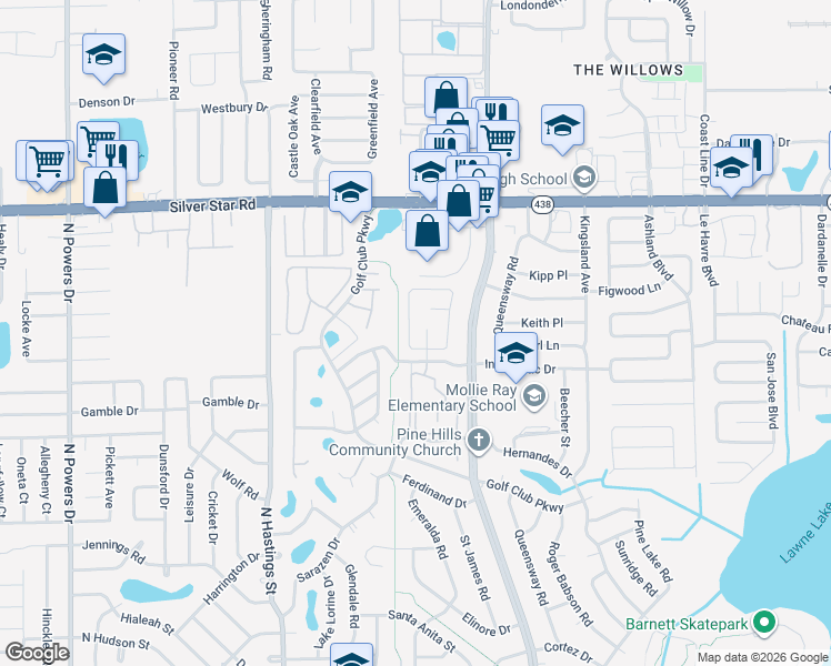 map of restaurants, bars, coffee shops, grocery stores, and more near 2459 Atrium Circle in Orlando