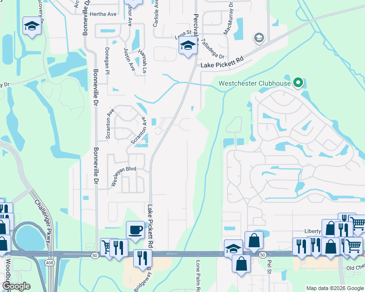 map of restaurants, bars, coffee shops, grocery stores, and more near 2322 Corbett Road in Orlando