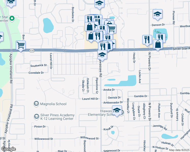 map of restaurants, bars, coffee shops, grocery stores, and more near 2291 Pipestone Court in Orlando
