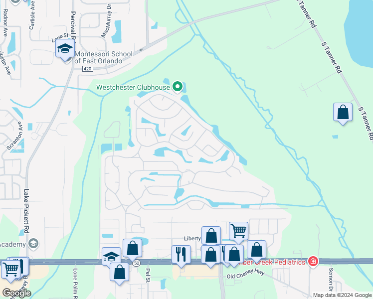 map of restaurants, bars, coffee shops, grocery stores, and more near 14398 Pine Valley Rd in Orlando
