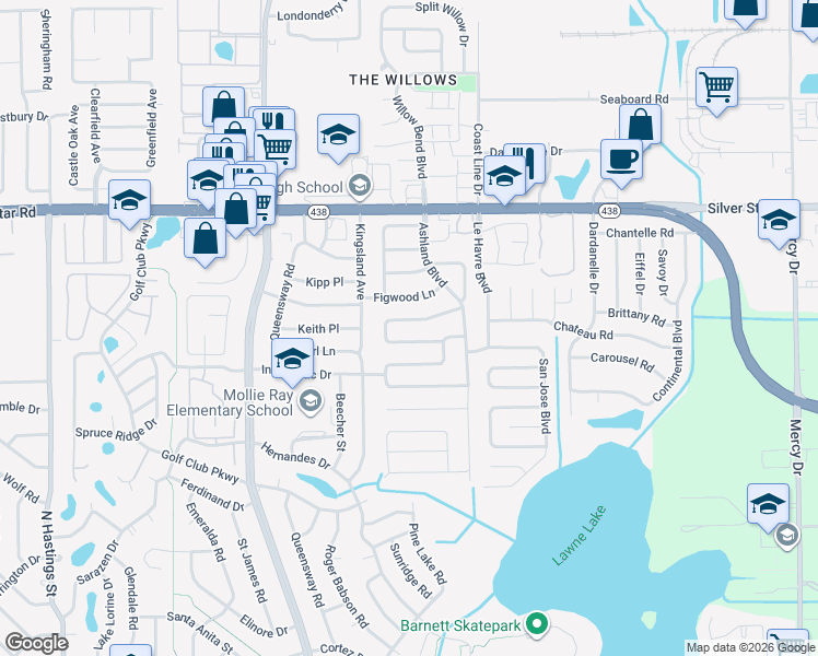 map of restaurants, bars, coffee shops, grocery stores, and more near 4831 Kathy Jo Terrace in Orlando