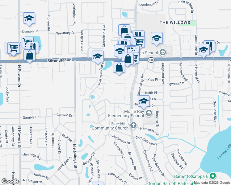 map of restaurants, bars, coffee shops, grocery stores, and more near 2459 Atrium Circle in Orlando