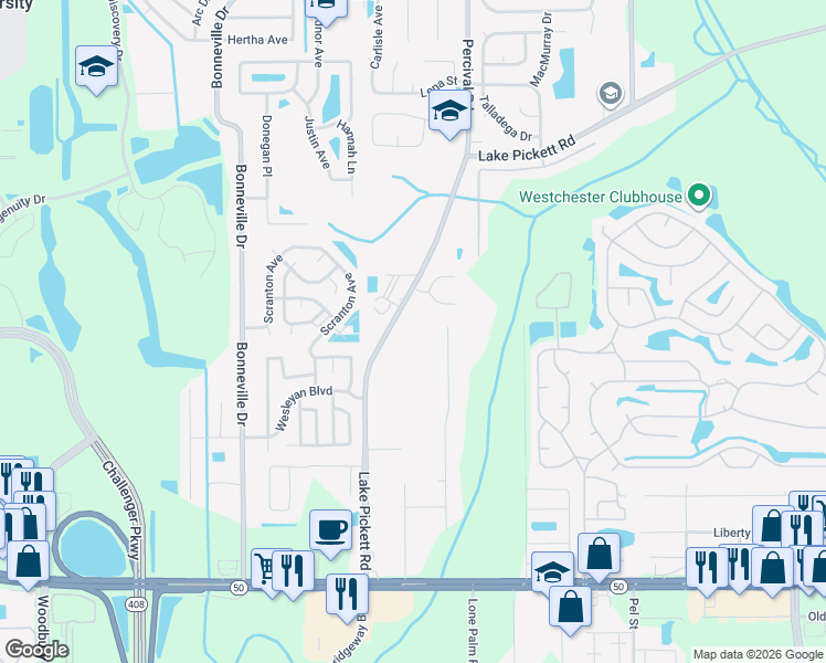 map of restaurants, bars, coffee shops, grocery stores, and more near 2322 Corbett Road in Orlando