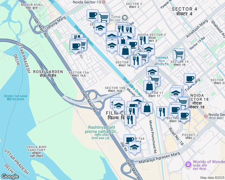map of restaurants, bars, coffee shops, grocery stores, and more near in Noida