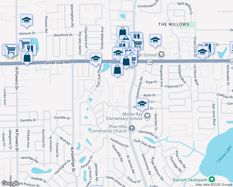 map of restaurants, bars, coffee shops, grocery stores, and more near 2459 Atrium Circle in Orlando