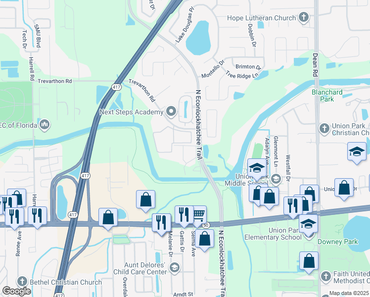map of restaurants, bars, coffee shops, grocery stores, and more near 2217 Stonington Avenue in Orlando