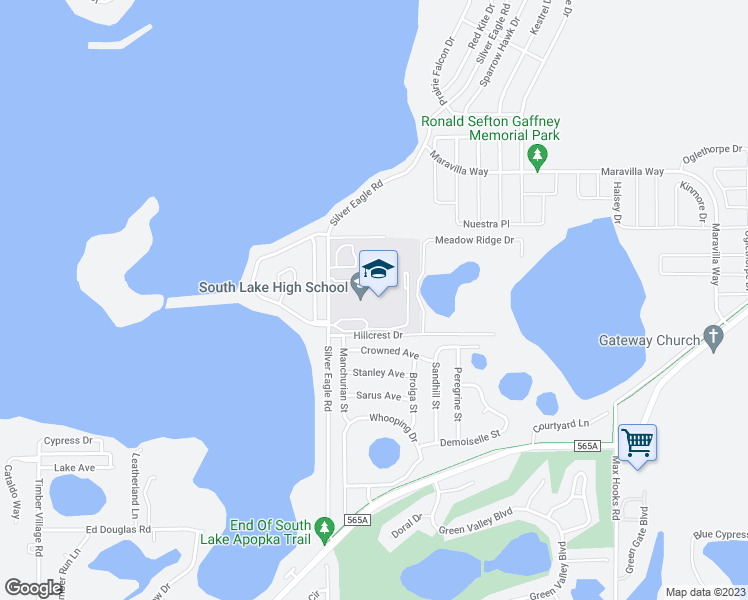 map of restaurants, bars, coffee shops, grocery stores, and more near 15600 Silver Eagle Road in Groveland