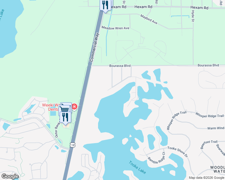 map of restaurants, bars, coffee shops, grocery stores, and more near 10288 Tooke Lake Boulevard in Brooksville