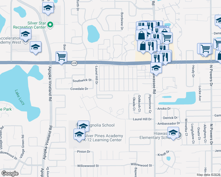 map of restaurants, bars, coffee shops, grocery stores, and more near 2439 Rector Avenue in Orlando