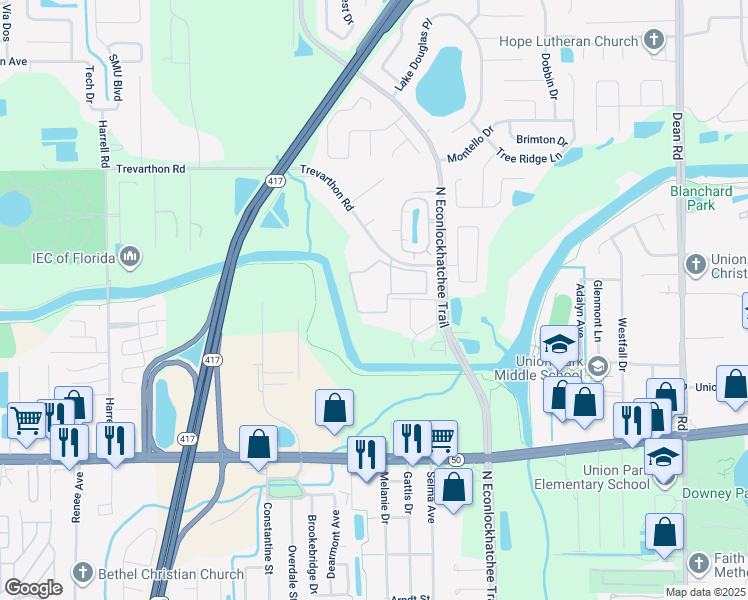 map of restaurants, bars, coffee shops, grocery stores, and more near 9210 Nelson Park Circle in Union Park
