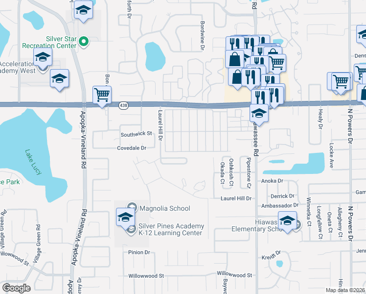 map of restaurants, bars, coffee shops, grocery stores, and more near 2439 Rector Avenue in Orlando