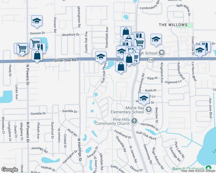 map of restaurants, bars, coffee shops, grocery stores, and more near 5411 Fairwood Way in Orlando