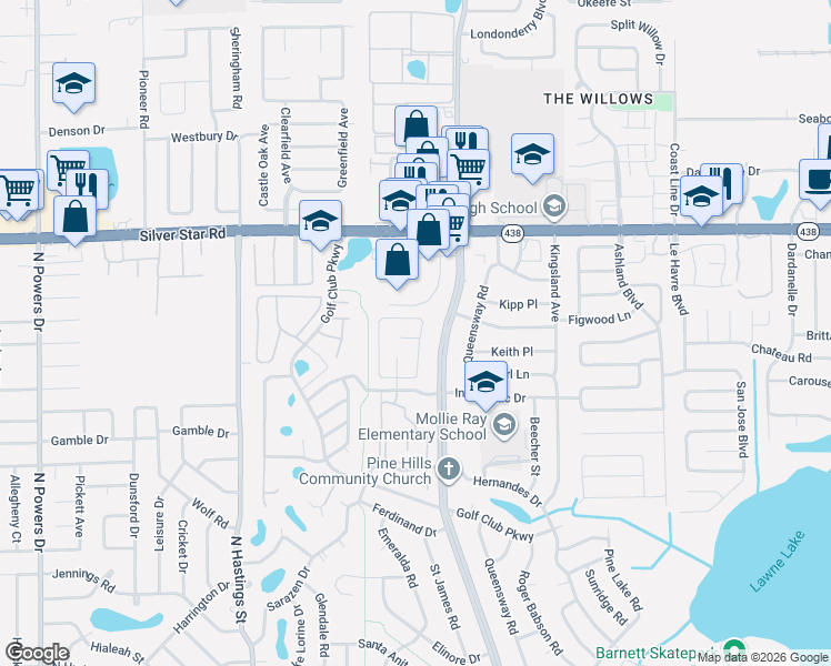 map of restaurants, bars, coffee shops, grocery stores, and more near 2311 Atrium Circle in Orlando