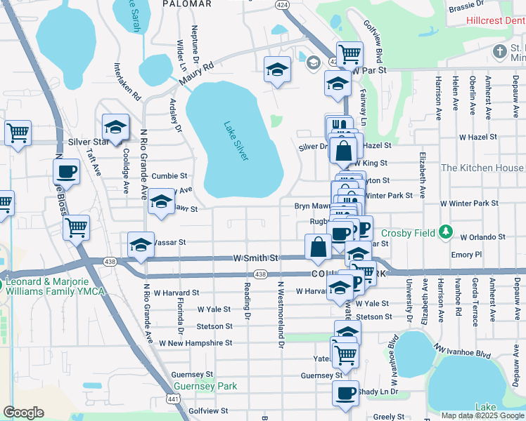 map of restaurants, bars, coffee shops, grocery stores, and more near in Orlando