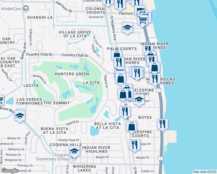 map of restaurants, bars, coffee shops, grocery stores, and more near 3540 Sable Palm Lane in Titusville