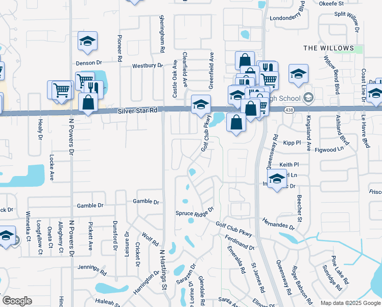 map of restaurants, bars, coffee shops, grocery stores, and more near 5636 Pine Chase Drive in Pine Hills