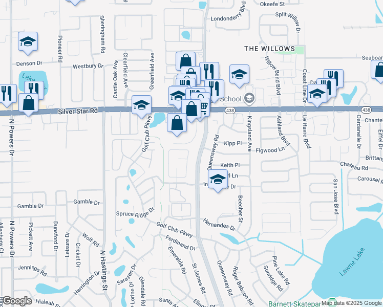map of restaurants, bars, coffee shops, grocery stores, and more near 2311 Atrium Circle in Orlando