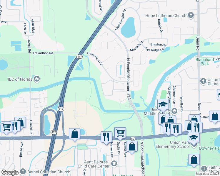 map of restaurants, bars, coffee shops, grocery stores, and more near 9210 Nelson Park Circle in Union Park