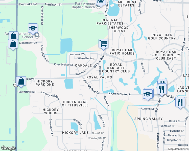 map of restaurants, bars, coffee shops, grocery stores, and more near 3595 Stephen Court in Titusville