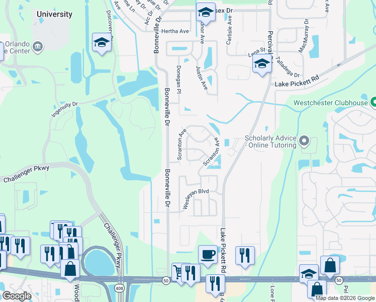 map of restaurants, bars, coffee shops, grocery stores, and more near 13600-13608 Brigham Young Dr in Orlando