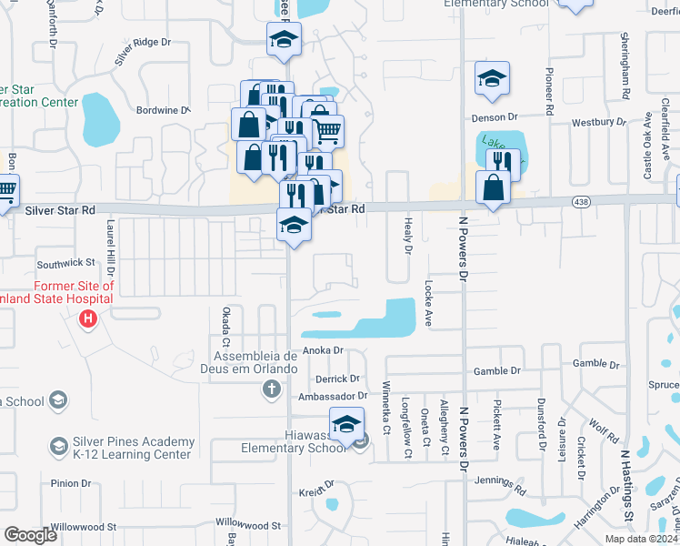 map of restaurants, bars, coffee shops, grocery stores, and more near 6853 Alta Westgate Drive in Pine Hills