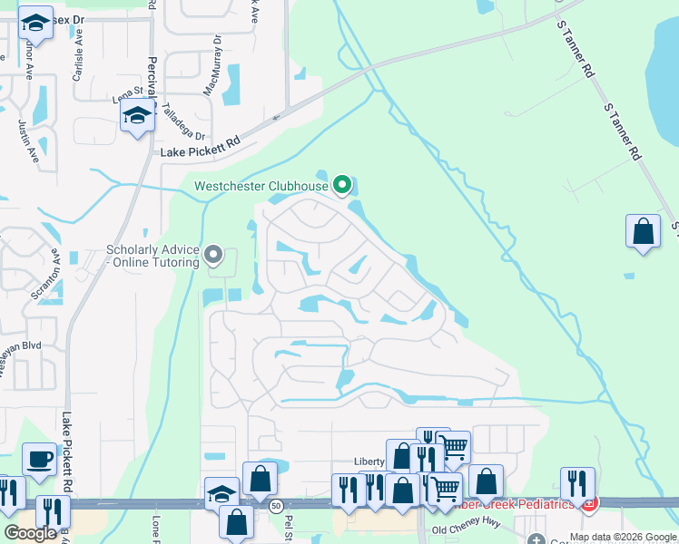 map of restaurants, bars, coffee shops, grocery stores, and more near 14109 Bent Tree Court in Orlando