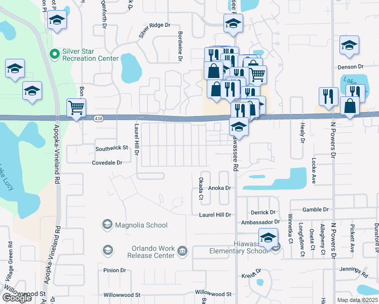 map of restaurants, bars, coffee shops, grocery stores, and more near 2438 Percy Avenue in Orlando